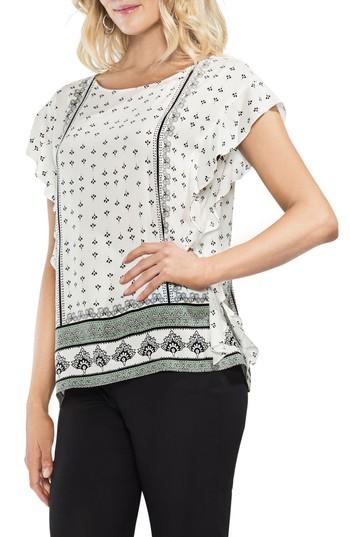 Women's Vince Camuto Ruffle Sleeve Fan Print Blouse, Size - White