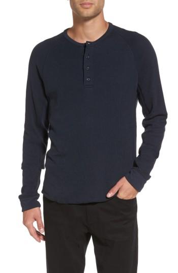 Men's Vince Double Knit Raglan Henley, Size - Blue