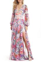 Women's Tadashi Shoji Floral Chiffon A-line Gown - Pink