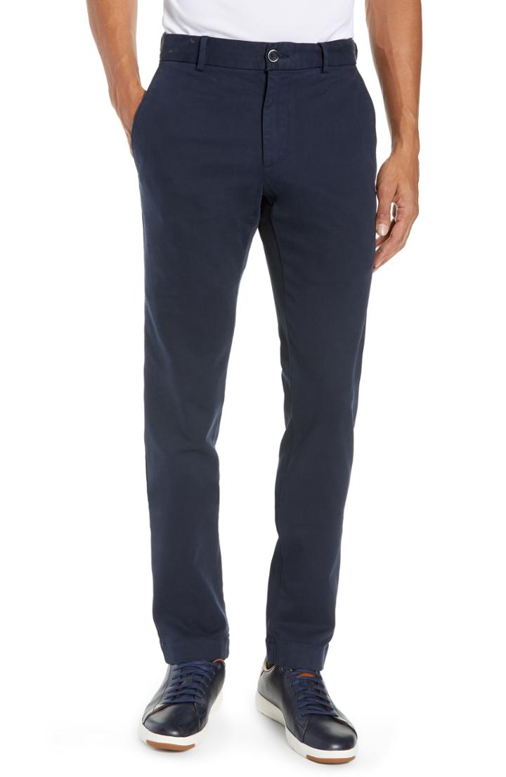 Men's Bugatchi Garment Dye Flat Front Straight Leg Pants - Blue