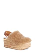 Women's Chloe Camille Genuine Shearling Slingback Platform Wedge Us / 36eu - Beige
