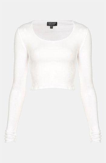 Topshop Long Sleeve Crop Tee White