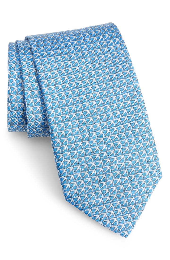 Men's Salvatore Ferragamo Giugno Bird Print Silk Tie, Size - Blue