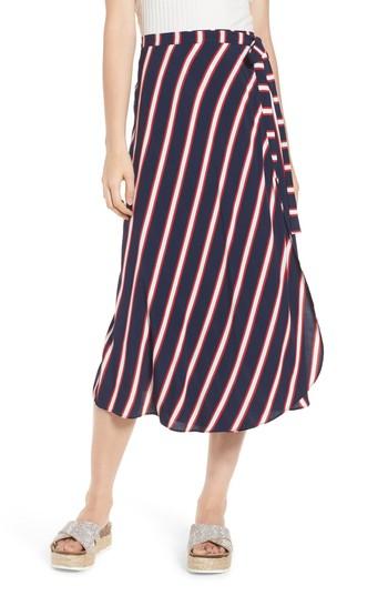 Women's Bp. Stripe Midi Wrap Skirt, Size - Blue