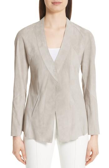 Women's Emporio Armani Lambskin Suede Jacket Us / 40 It - Grey
