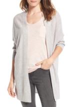 Women's Halogen Three-quarter Sleeve Cashmere Cardigan, Size - Grey
