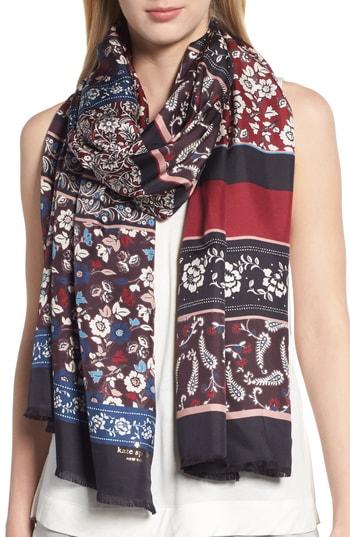 Women's Kate Spade New York Patchwork Silk Scarf, Size - Black