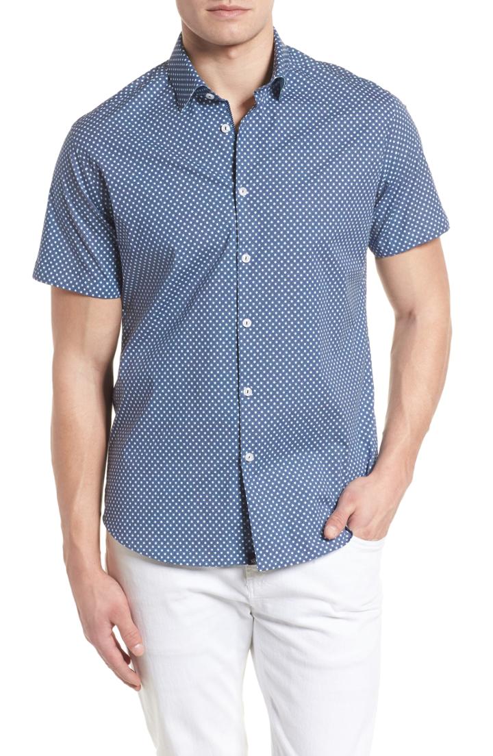 Men's Stone Rose Woven Sport Shirt (s) - Blue