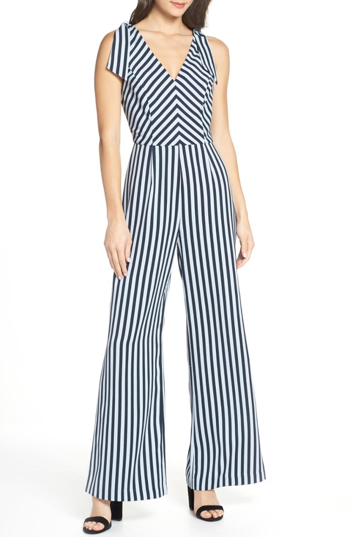 Women's Charles Henry Tie Shoulder Jumpsuit, Size - Blue