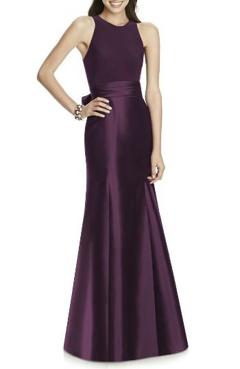 Women's Alfred Sung Mikado Jersey Bodice Trumpet Gown - Purple