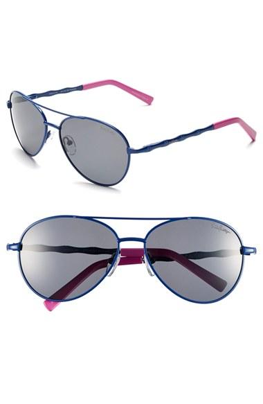 Women's Lilly Pulitzer 'amelia' 57mm Polarized Aviator Sunglasses - Navy/ Hibiscus Pink