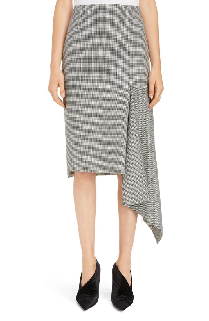 Women's Balenciaga Houndstooth Godet Midi Skirt Us / 38 Fr - Black