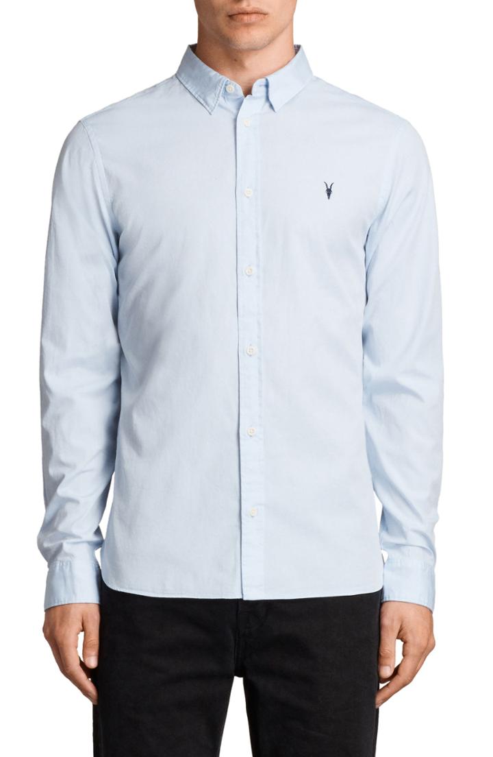 Men's Allsaints Redondo Slim Fit Shirt, Size - Blue