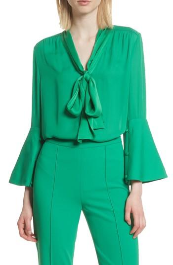 Women's Alice + Olivia Meredith Tie Neck Silk Blouse - Green