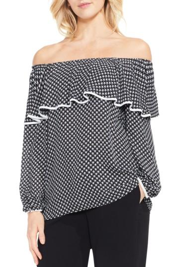 Women's Vince Camuto Droplet Geo Ruffled Off The Shoulder Top - Black