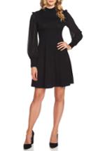 Women's Cece Swiss Dot Sleeve Fit & Flare Knit Dress, Size - Black