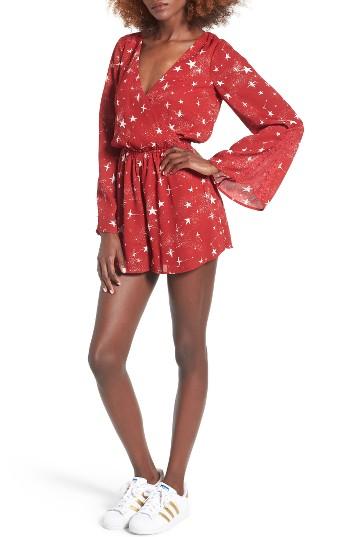 Women's Love, Fire Star Print Romper - Red