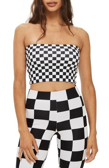 Women's Topshop Checkerboard Bandeau Top Us (fits Like 0) - Black