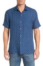 Men's Tommy Bahama Keep It In Check Standard Fit Silk Blend Camp Shirt - Blue