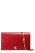Women's Gucci Petite Marmont Leather Wallet On A Chain - Red