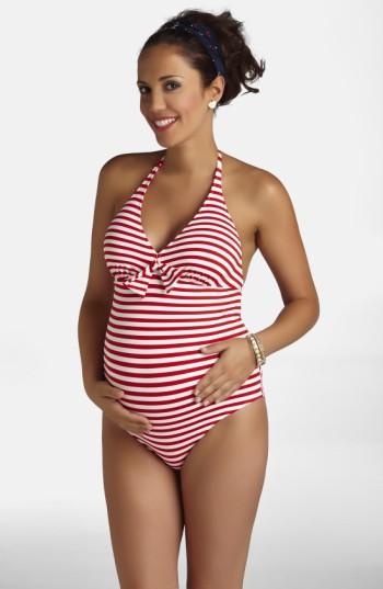 Women's Pez D'or Stripe One-piece Maternity Swimsuit - Red