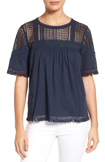 Women's Caslon Fringed Lace & Knit Tee - Blue