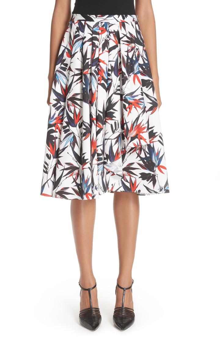 Women's Jason Wu Bird Of Paradise Print Cotton Poplin Skirt - White