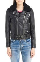 Women's Saint Laurent Leather Moto Jacket With Removable Genuine Shearling Collar