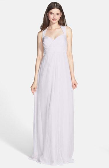 Women's Amsale Crinkled Silk Chiffon Gown - Grey