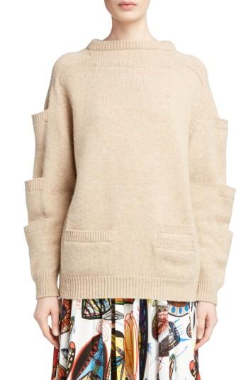 Women's Christopher Kane Sleeve Pocket Wool Sweater - Beige