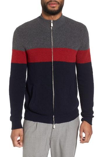 Men's Eleventy Colorblock Zip Sweater - Blue