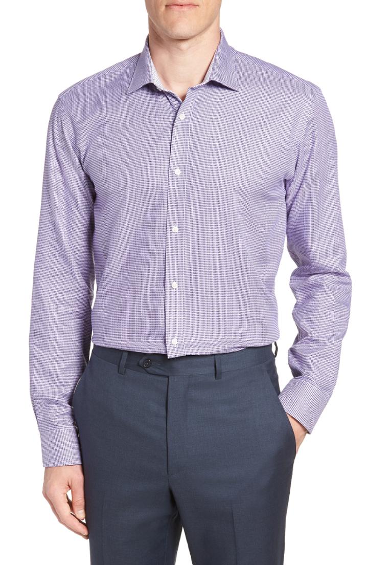 Men's Ted Baker London Phonbox Trim Fit Check Dress Shirt - 32/33 - Purple