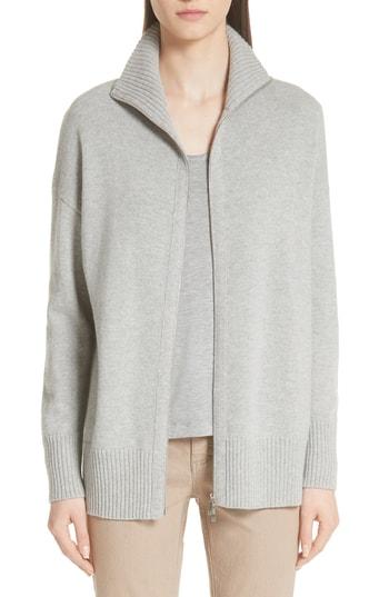 Women's Lafayette 148 New York Luxe Merino Wool & Cashmere Sweater Jacket, Size /small - Grey