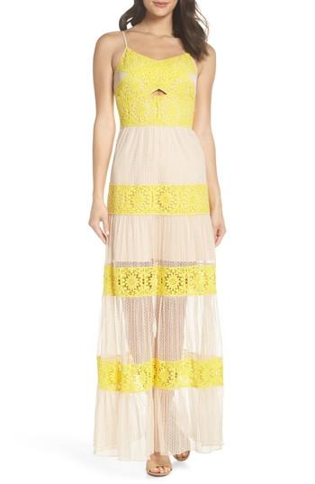 Women's Foxiedox Mia Two-tone Lace Gown - Yellow