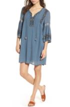 Women's Lucky Brand Embroidered Bell Sleeve Dress - Blue