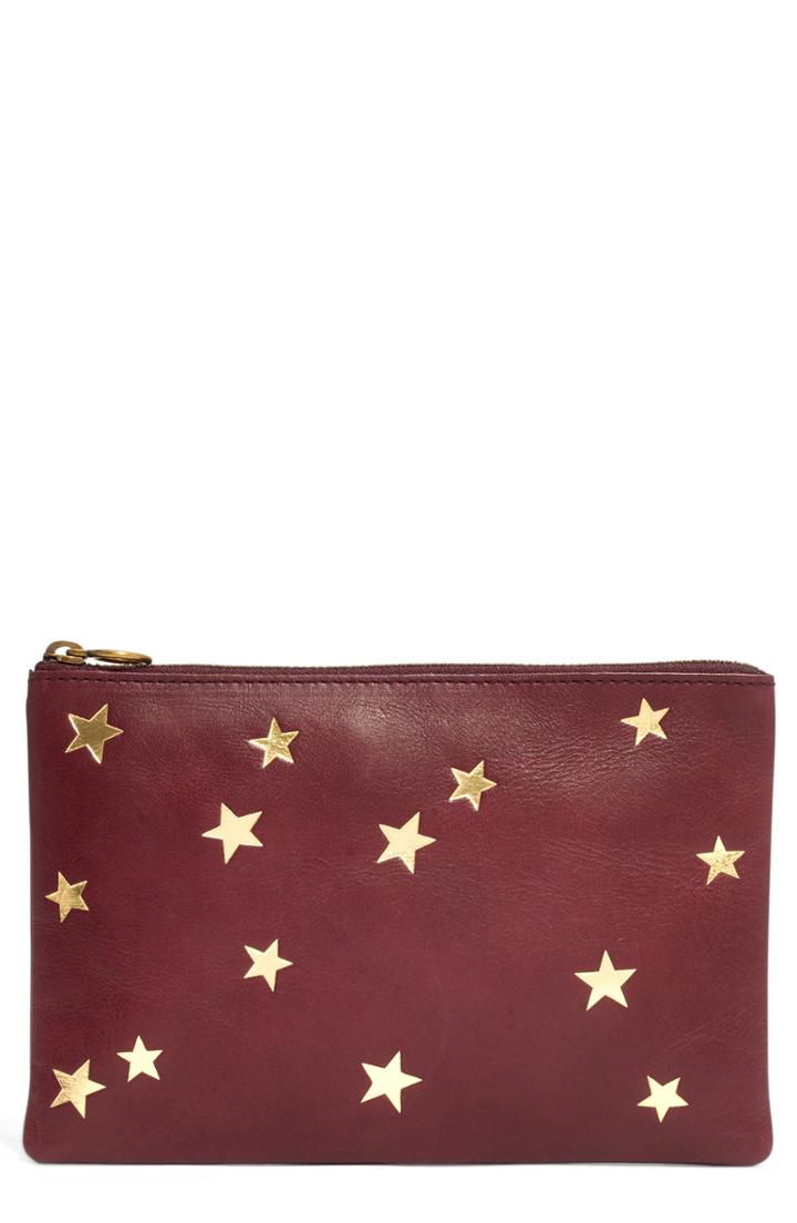 Madewell Star-embossed Leather Pouch Clutch - Burgundy
