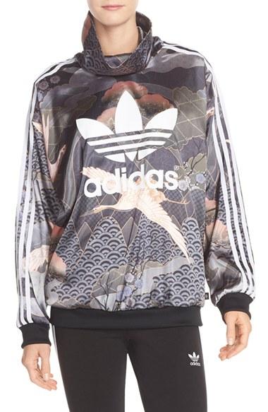 Women's Adidas Originals 'kimono Print' 3-stripes Satin Pullover - Black