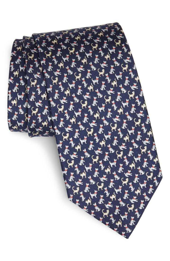 Men's Salvatore Ferragamo Game Print Silk Tie, Size - Blue