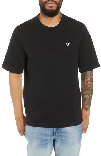 Men's True Religion Brand Jeans Raw Edge Zipper Crewneck - Black