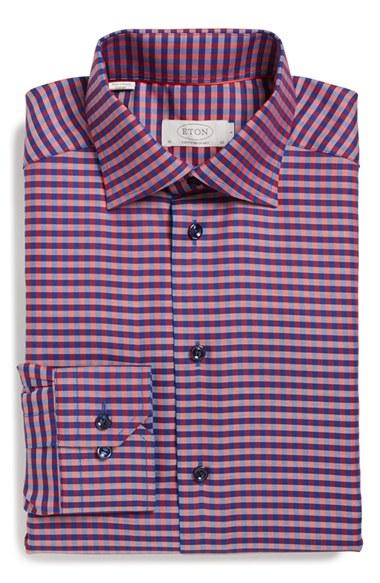 Men's Eton Contemporary Fit Check Dress Shirt - Red