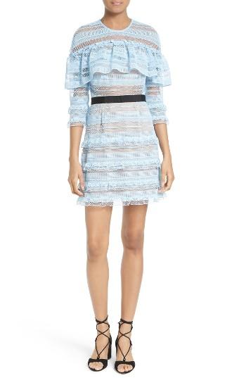 Women's Self-portrait Stripe Grid Lace Ruffle Dress