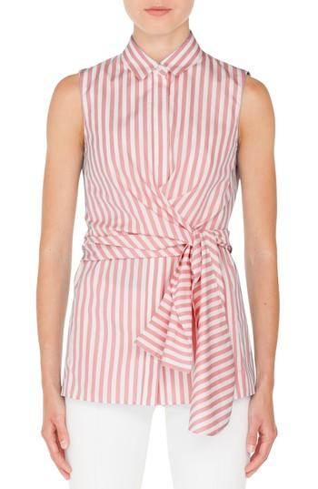 Women's Akris Punto Stripe Cotton Wrap Blouse - Pink
