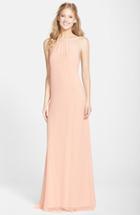 Women's Nouvelle Amsale 'jordan' Open Back Chiffon Halter Gown, Size - Beige