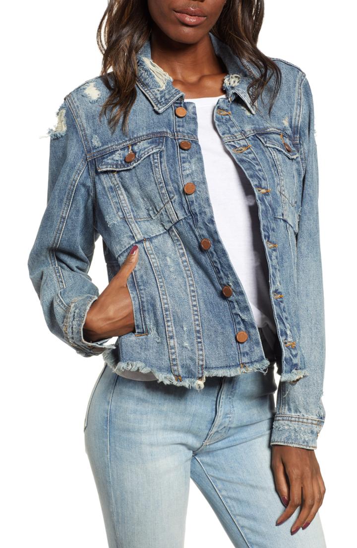 Women's Blanknyc Distressed Raw Hem Denim Jacket - Blue