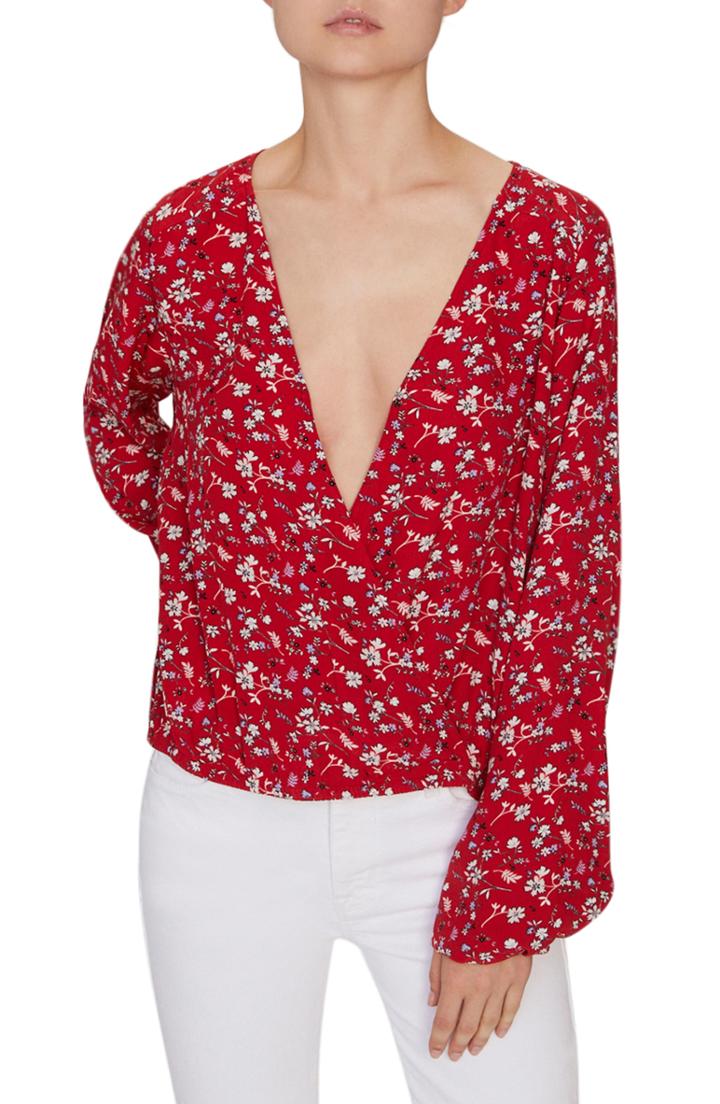 Petite Women's Sanctuary Cori Blouson Sleeve Surplice Blouse P - Red