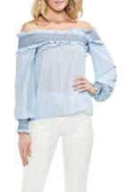 Women's Vince Camuto Smocked Cross Front Off The Shoulder Blouse, Size - Blue