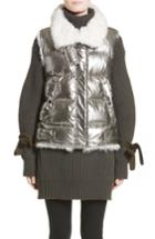 Women's Moncler Kerria Metallic Down Vest With Genuine Shearling Trim - Metallic