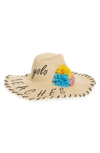 Women's Bp. Verbiage Pom Straw Panama Hat - Beige