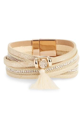 Women's Panacea Tassel Leather & Crystal Multi Row Bracelet