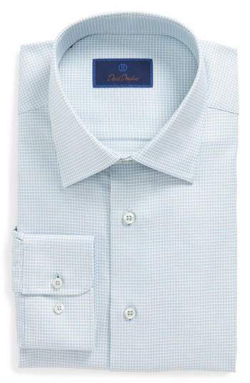 Men's David Donahue Regular Fit Check Dress Shirt .5 - 32/33 - Green
